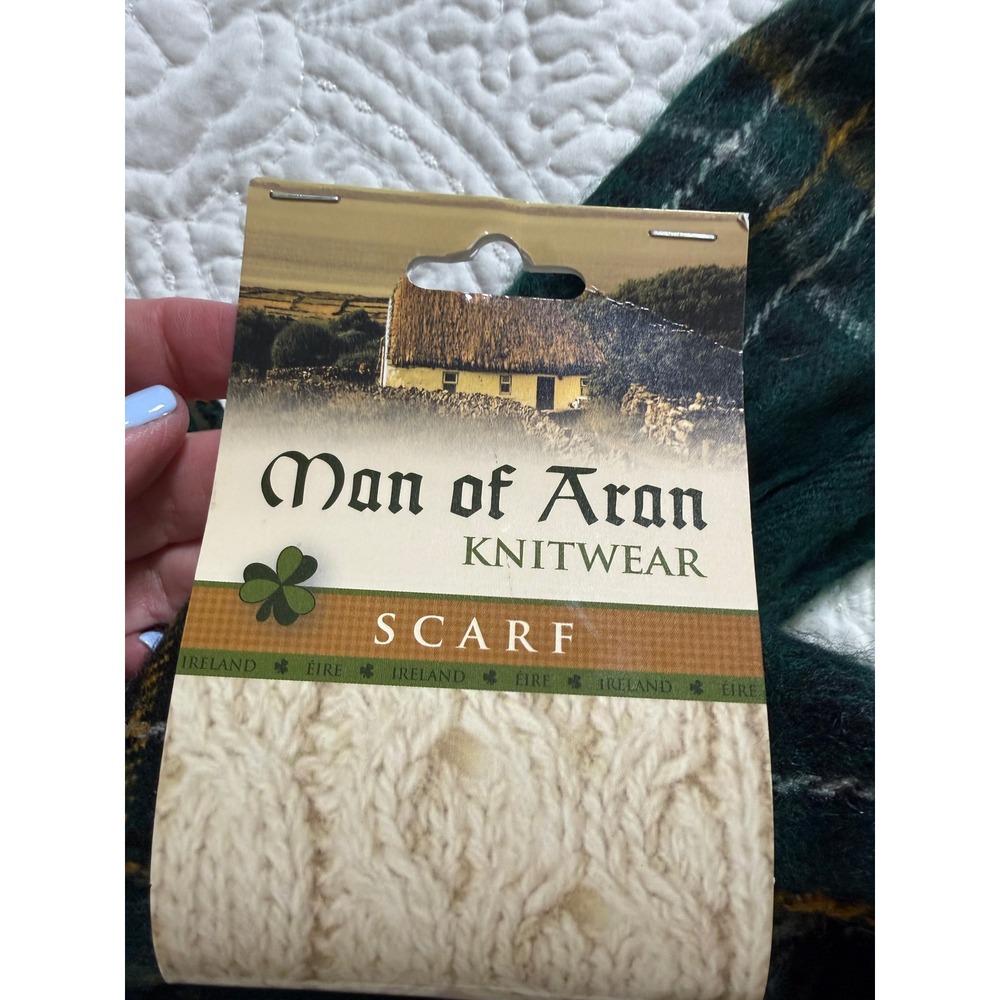 Man of Aran Knitwear Scarf Unisex  Green Plaid Tartan Acrylic Made in Ireland